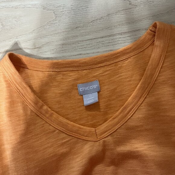 Chicos V Neck Tee Size 0 Small Orange Cream Ombre Cotton Modal Slub 570326966 - Picture 5 of 10